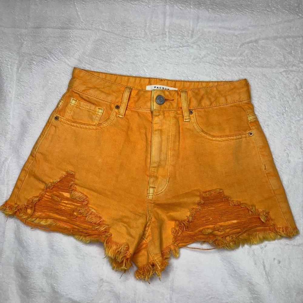 PacSun Women's Orange Distressed Denim Shorts size 23